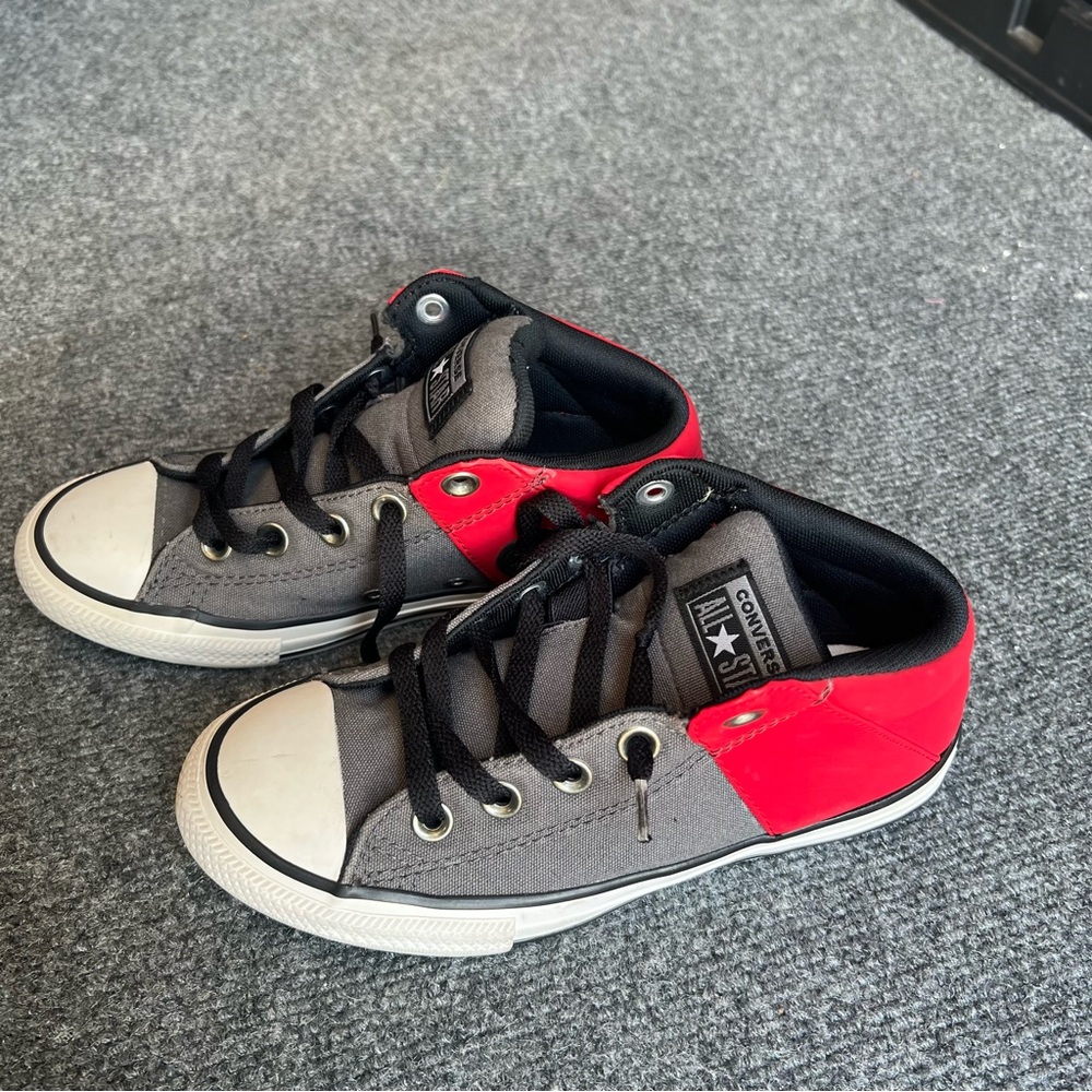 Converse Gray and Red High-Top Sneakers